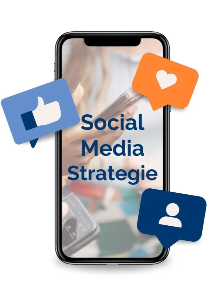 Smartphone graphic with the text "Social Media Strategy"
