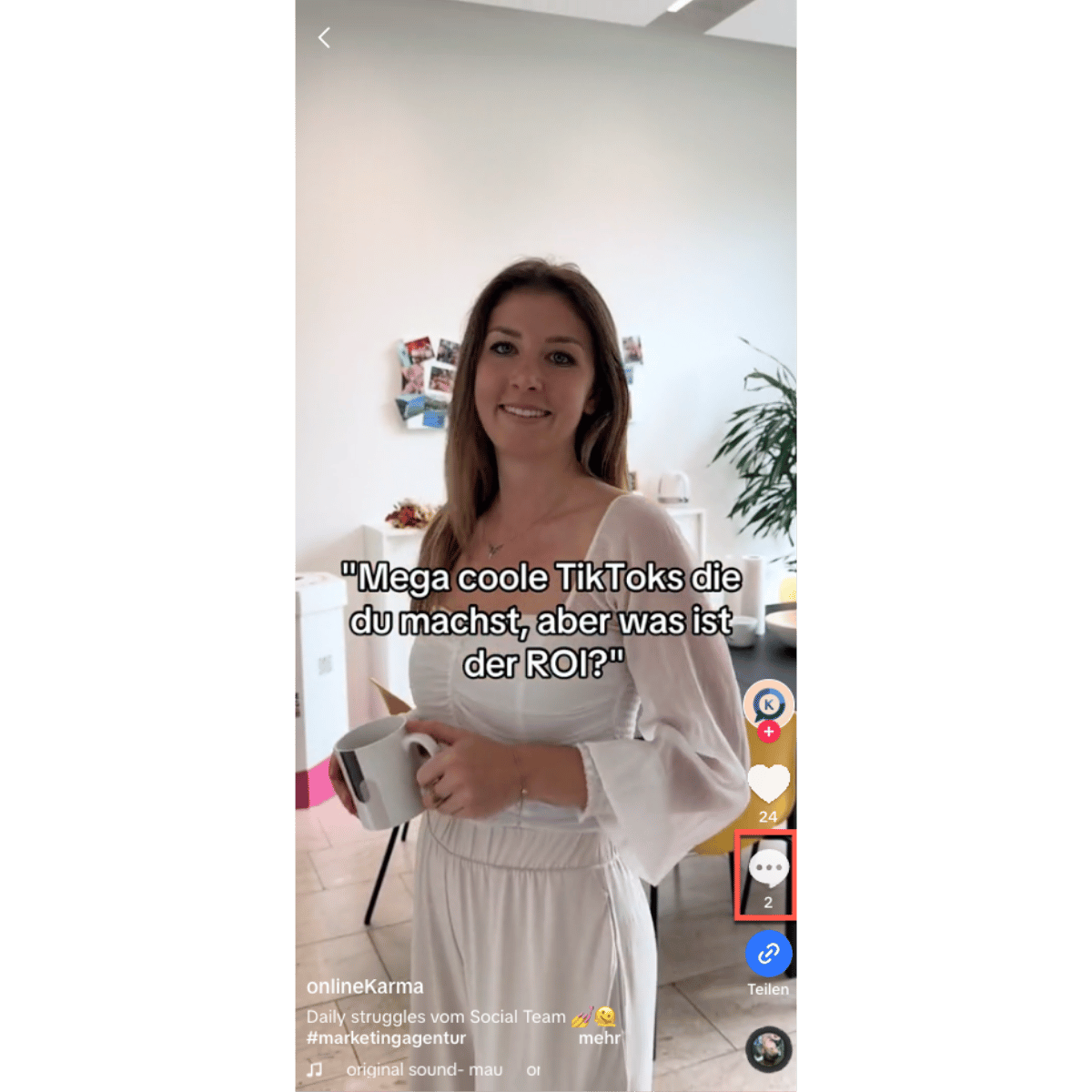 TikTok video with a highlighted comment icon
