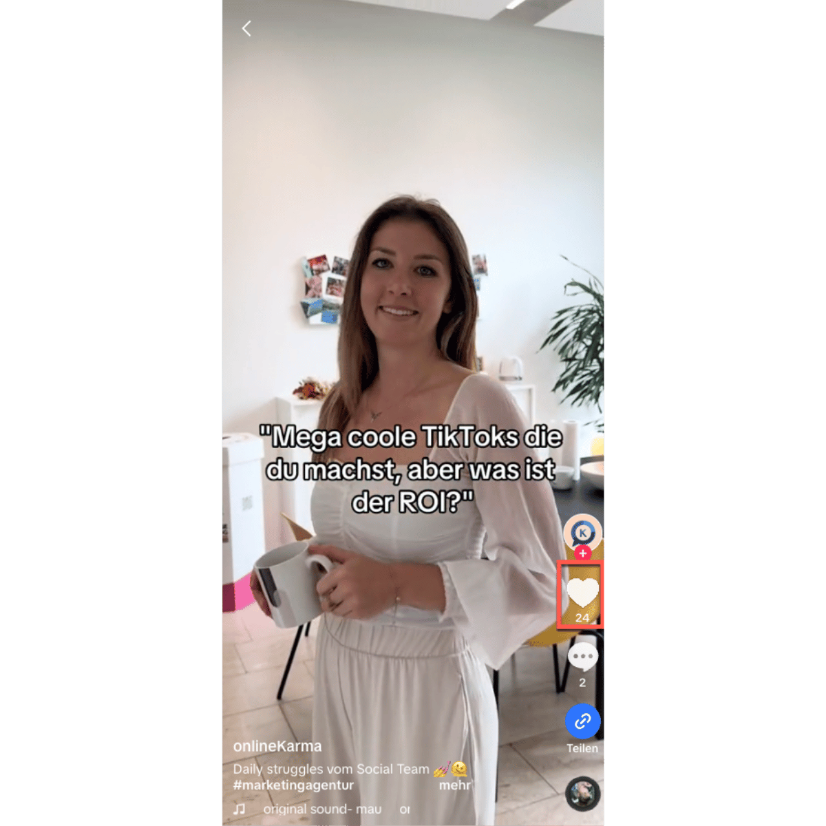 TikTok video with a heart icon tagged in it