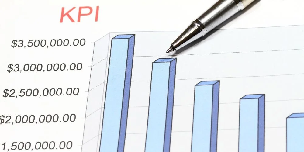 Diagramme à barres avec le titre « KPI » et un crayon