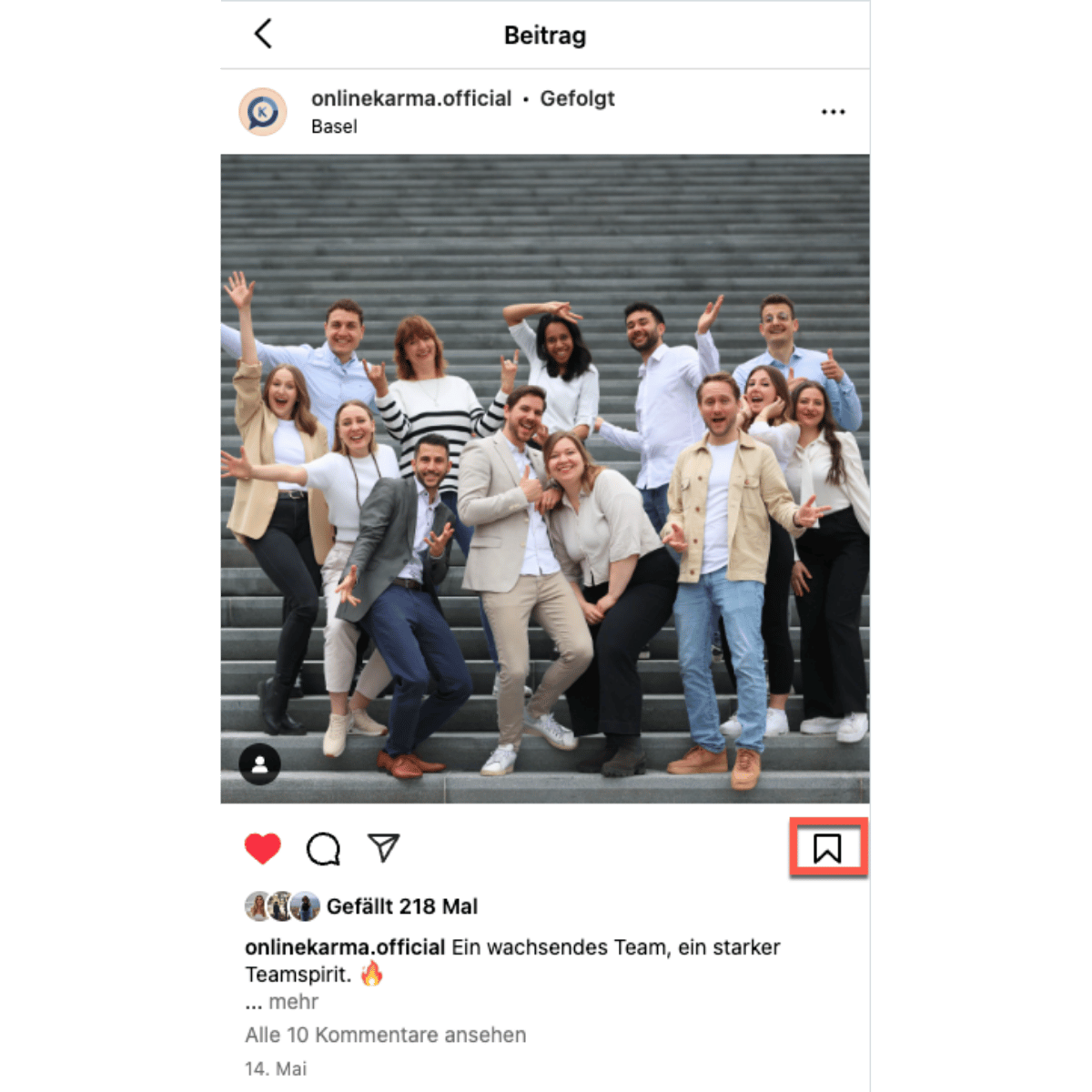 Instagram post with a bookmark icon