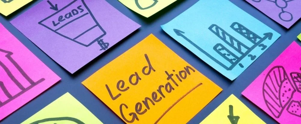 Sticky notes featuring diagrams and the term “lead generation”