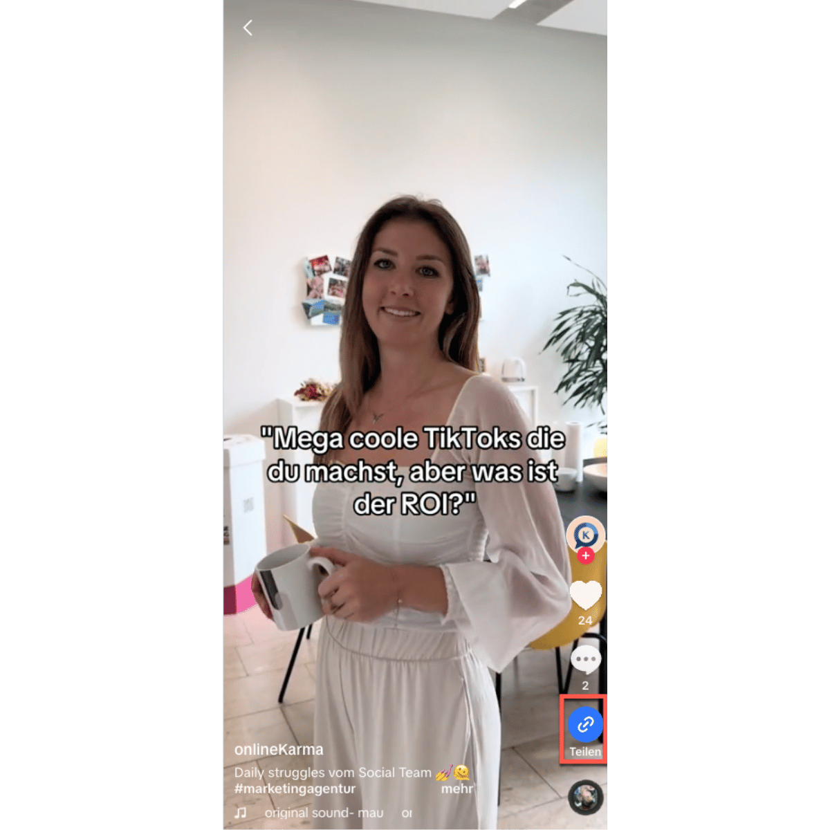TikTok video with a highlighted share icon