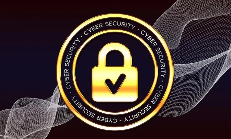 Golden Cybersecurity Lock as a Symbol of Virus Protection