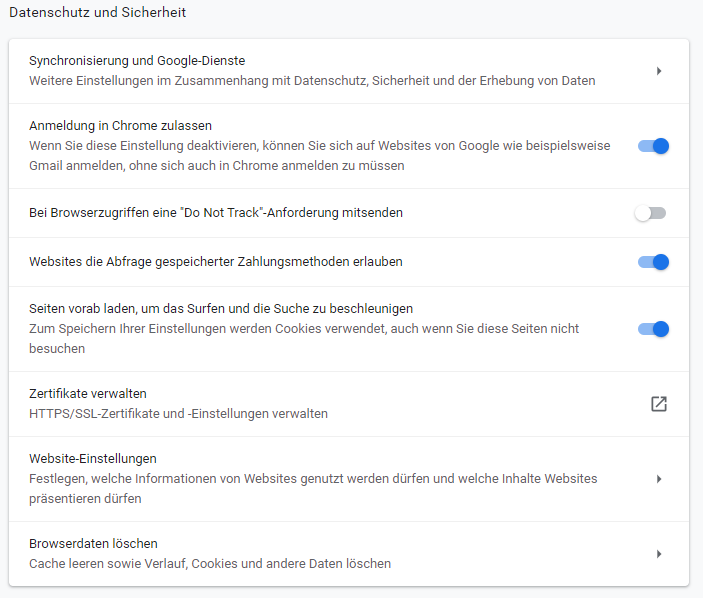 Chrome Options for Privacy and Security
