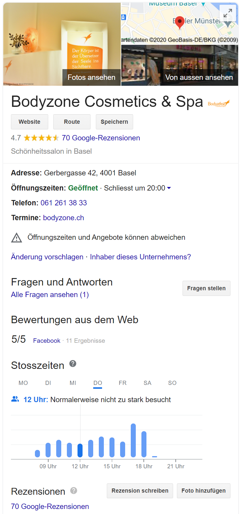 Fiche Google My Business historique de Bodyzone Cosmetics & Spa