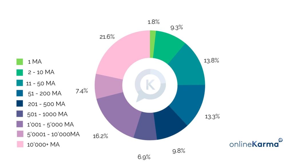 Répartition des utilisateurs et utilisatrices de LinkedIn en Suisse selon le nombre de salariés de leur employeur en 2023