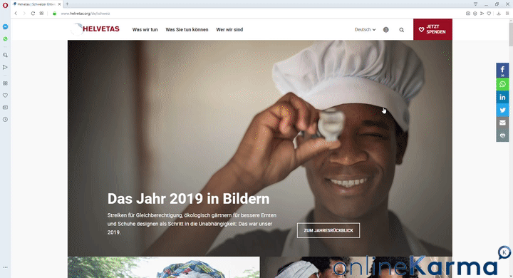 Historical Helvetas website with a donation button and a 2019 year in review