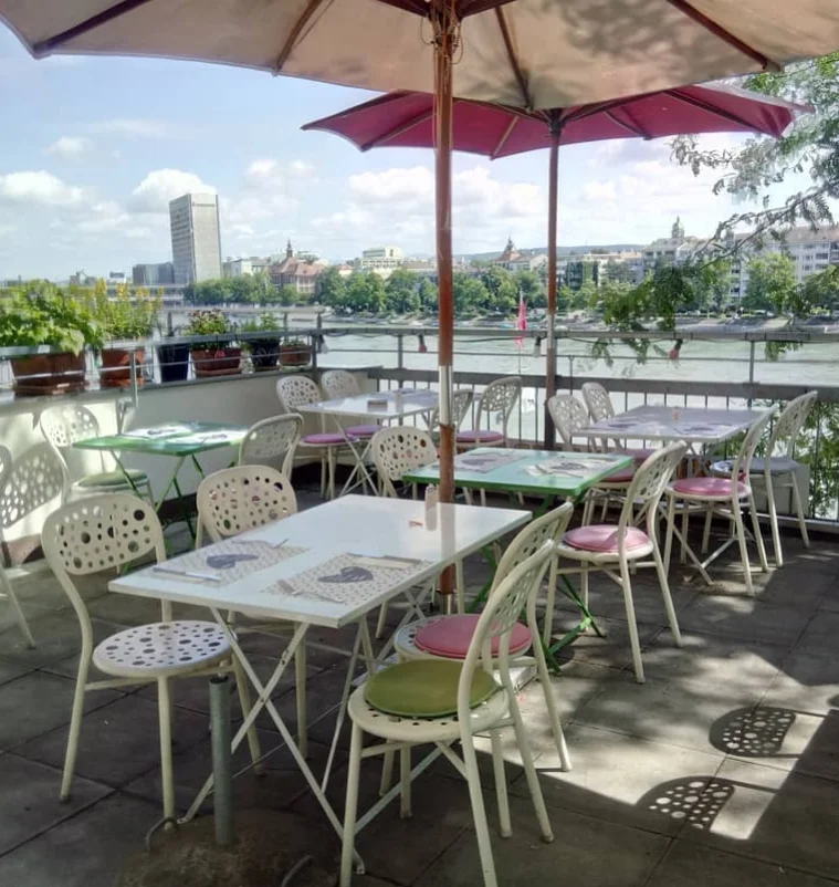 The terrace of the Sri Veda Restaurant on the Rhine