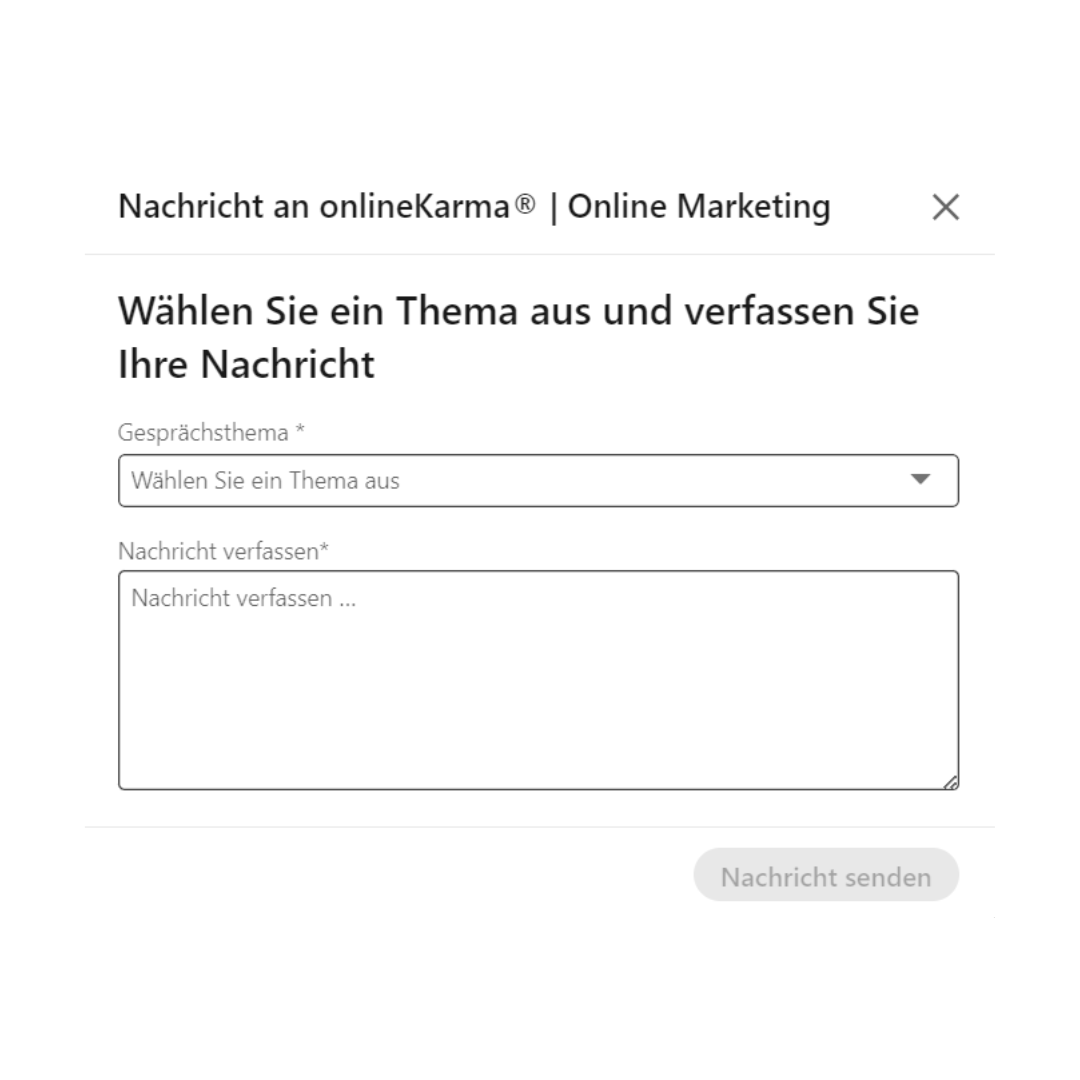 LinkedIn form for selecting a conversation topic and composing a message