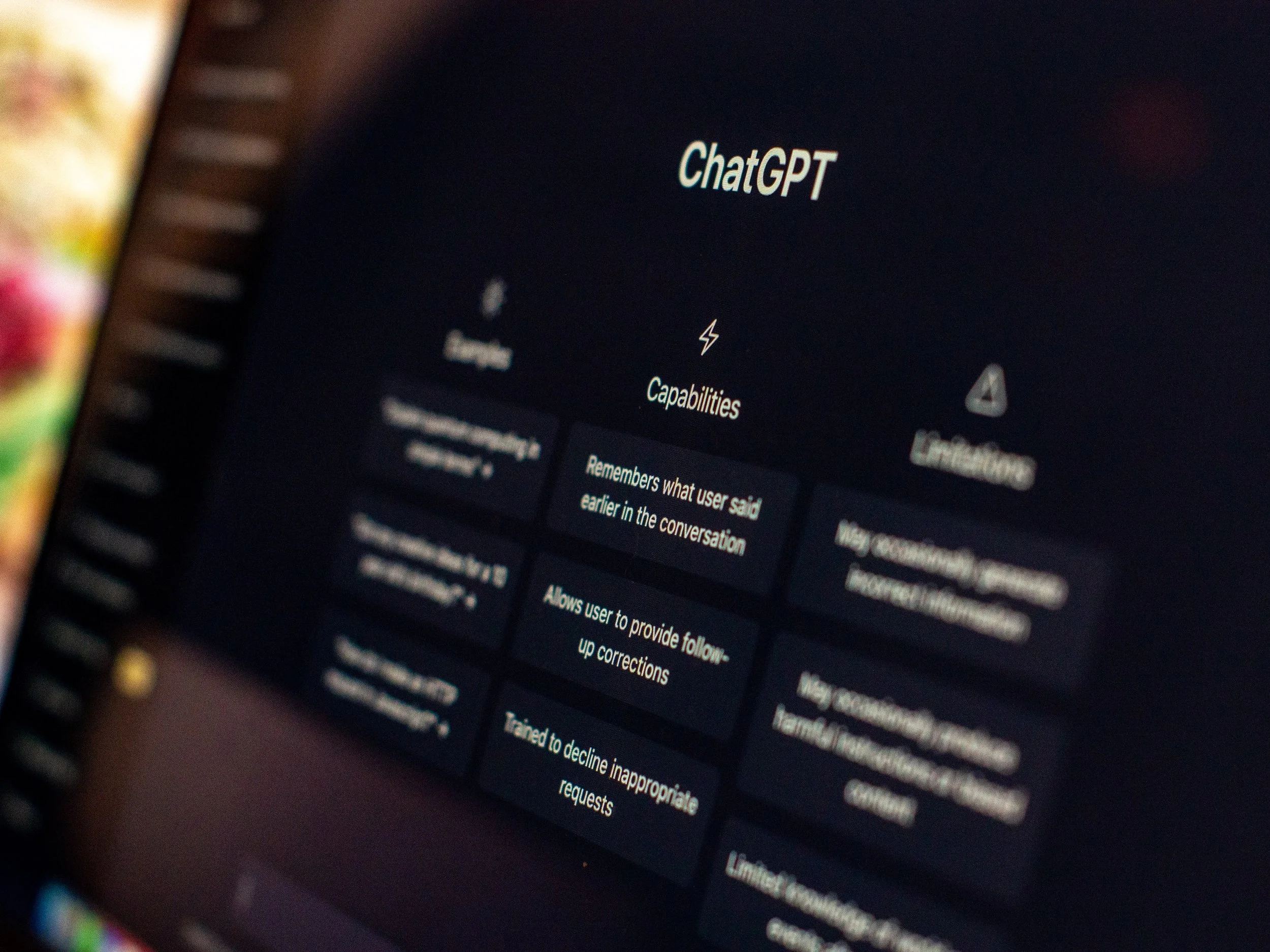 Close-up of the ChatGPT user interface on a screen