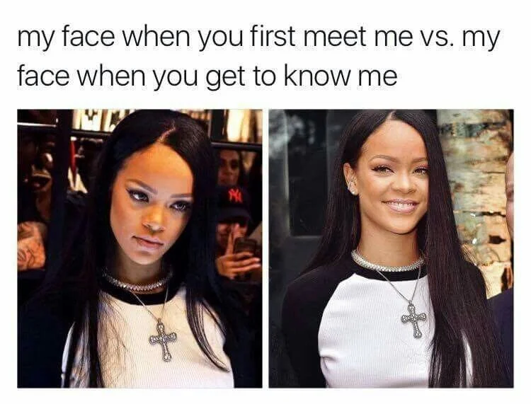 Memes featuring Rihanna before and after meeting someone