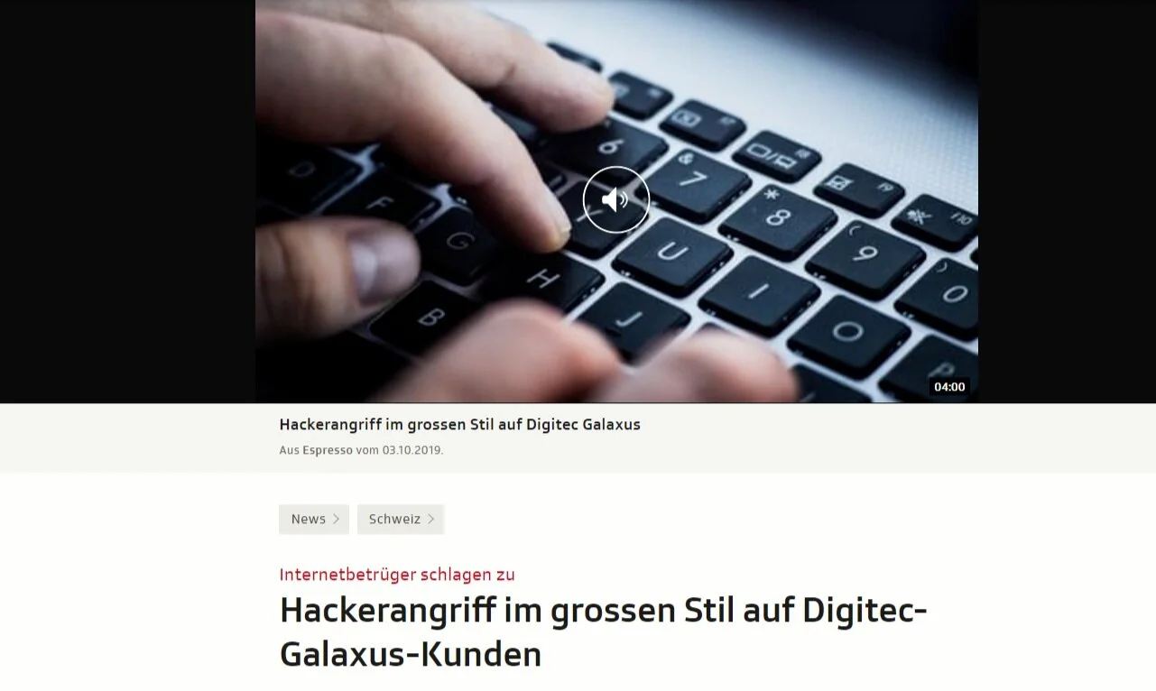 Screenshot of an SRF report on the cyberattack targeting Digitec-Galaxus customers