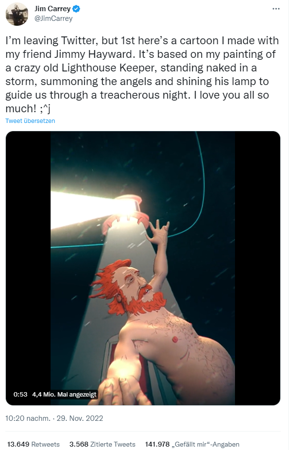 Le tweet d'adieu de Jim Carrey avec une animation représentant un phare