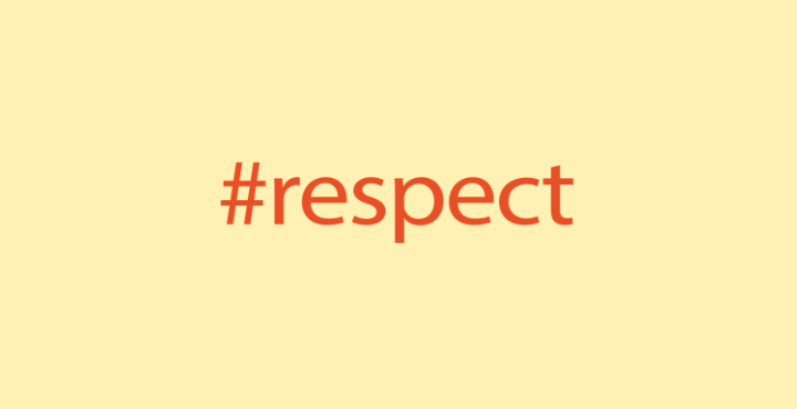 Red lettering that reads #respect on a light yellow background.